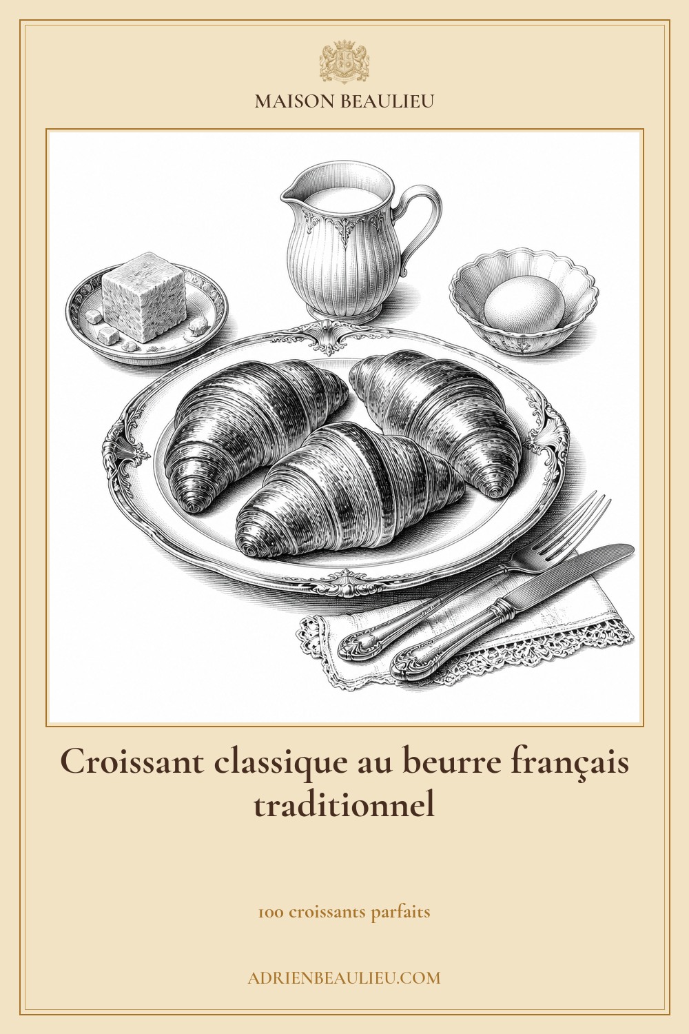 Illustration culinaire : croissant classique au beurre français traditionnel.