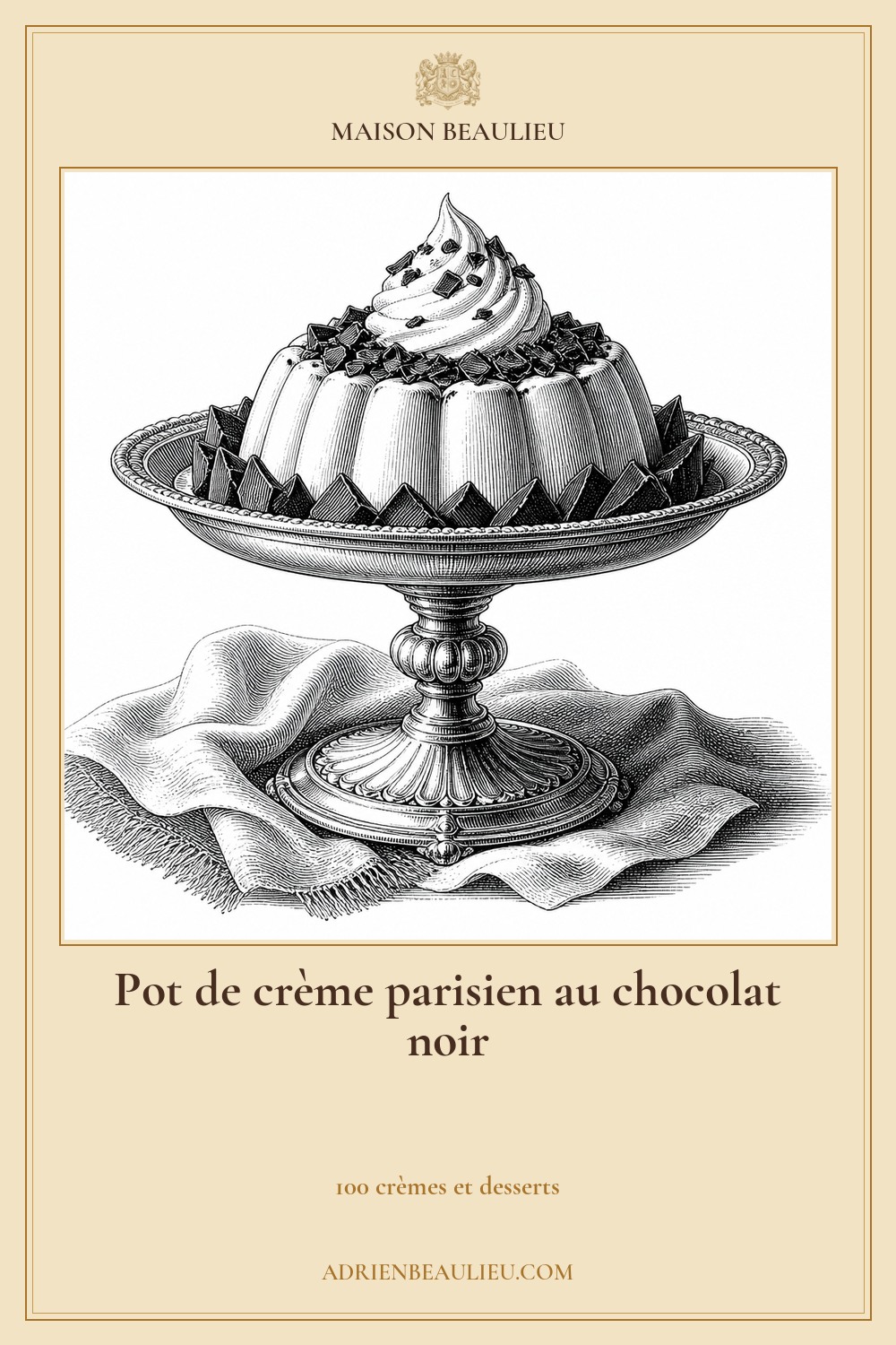 Illustration culinaire : pot de crème parisien au chocolat noir.