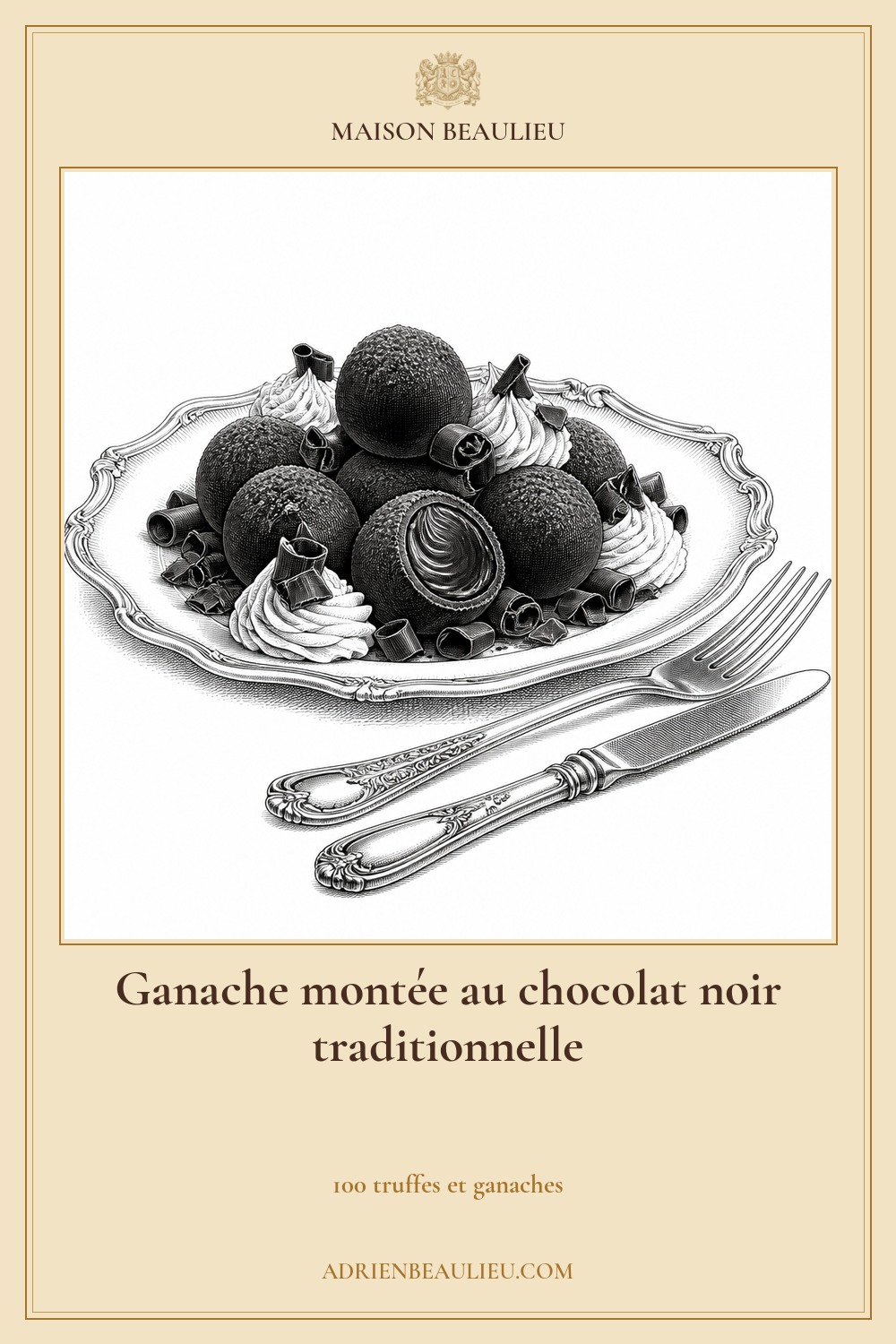 Illustration culinaire : ganache montée au chocolat noir traditionnelle.