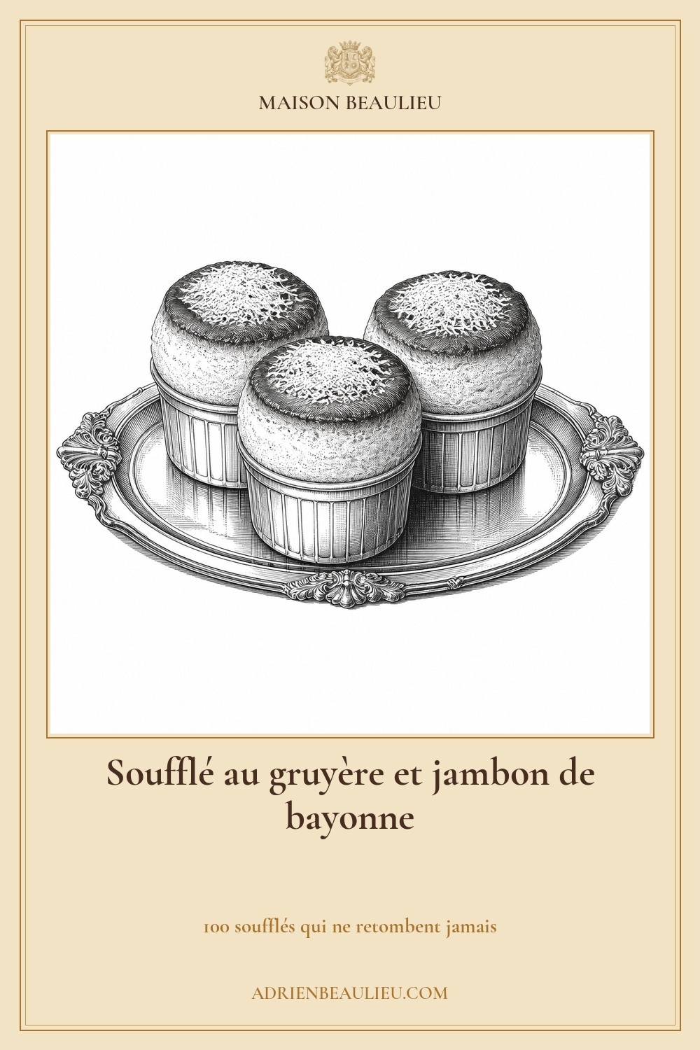 Illustration culinaire : soufflé au gruyère et jambon de bayonne.