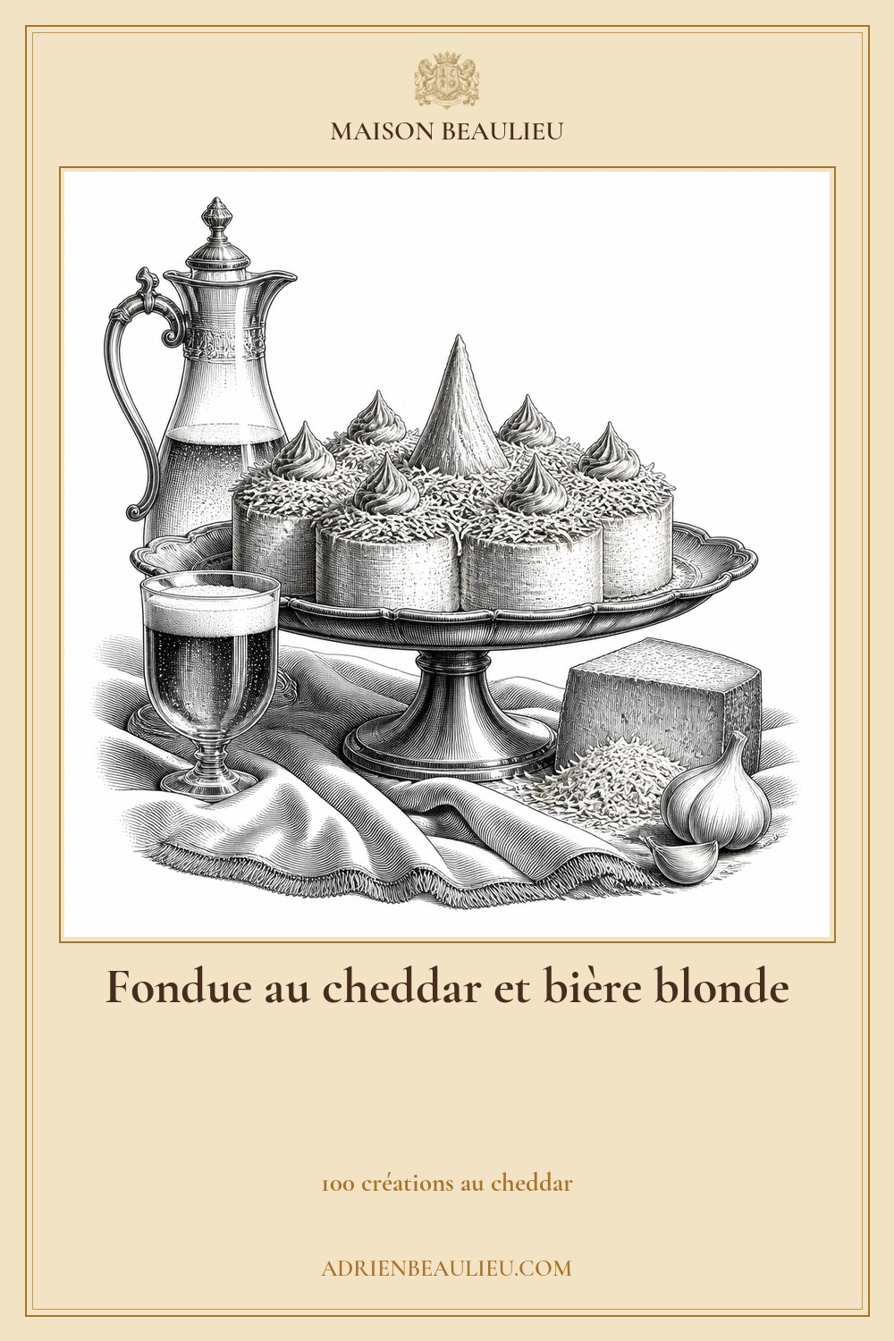 Illustration culinaire : fondue au cheddar et bière blonde.
