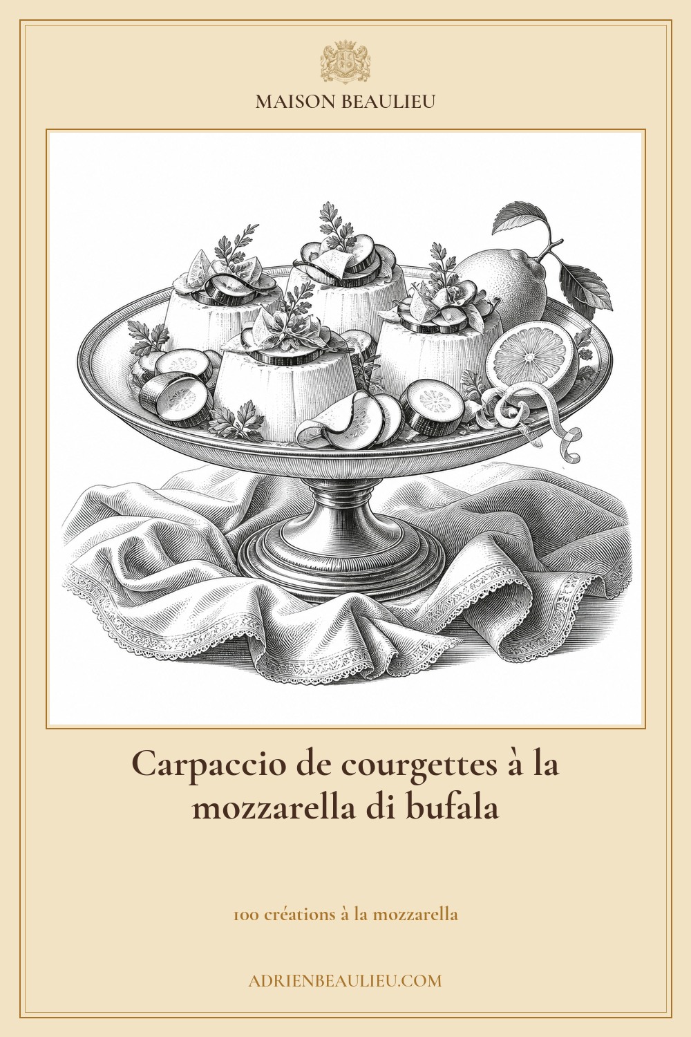 Illustration culinaire : carpaccio de courgettes à la mozzarella di bufala.
