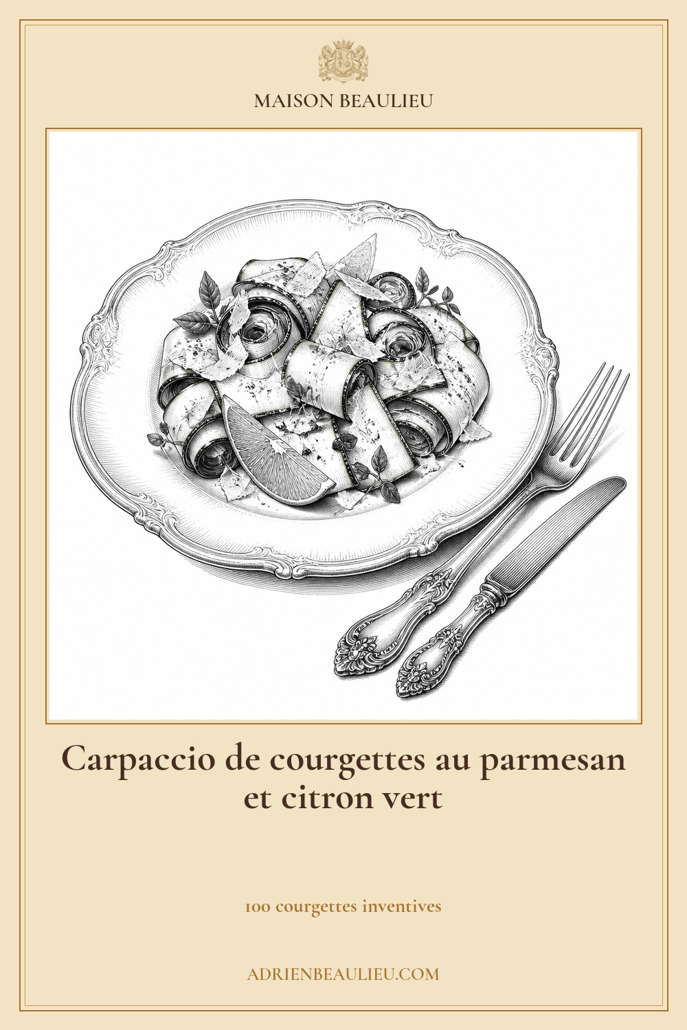 Illustration culinaire : carpaccio de courgettes au parmesan et citron vert.