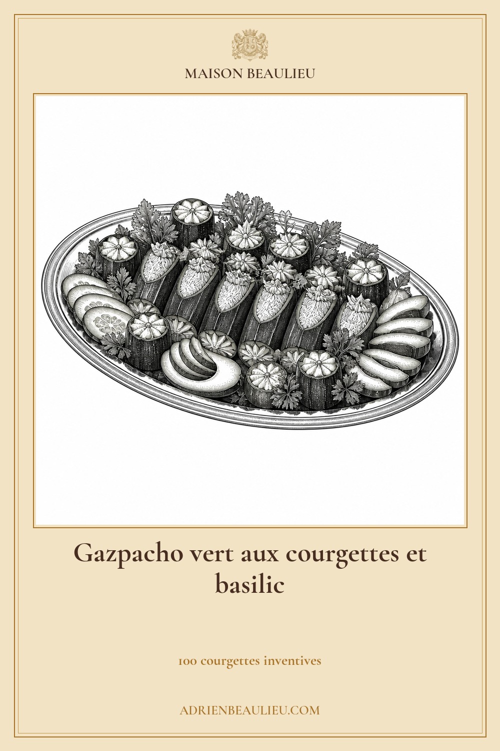 Illustration culinaire : gazpacho vert aux courgettes et basilic.