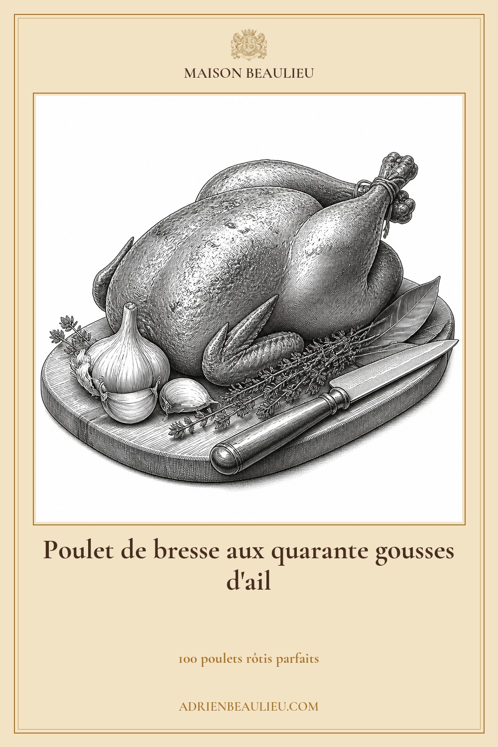 Illustration culinaire : poulet de bresse aux quarante gousses d'ail.
