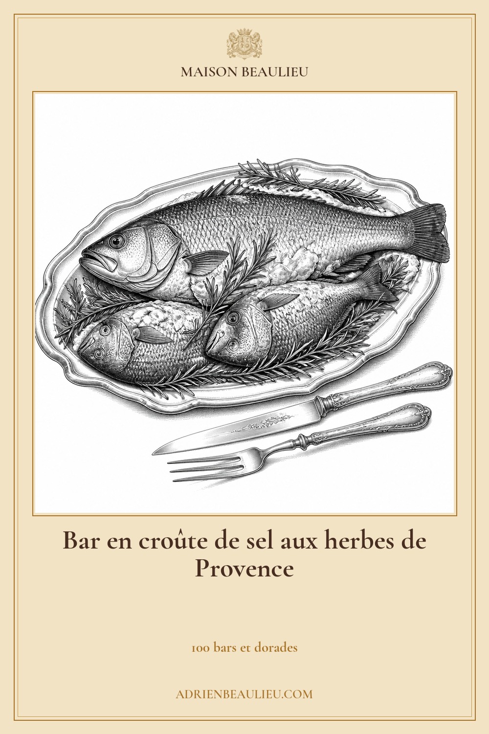 Illustration culinaire : bar en croûte de sel aux herbes de Provence.