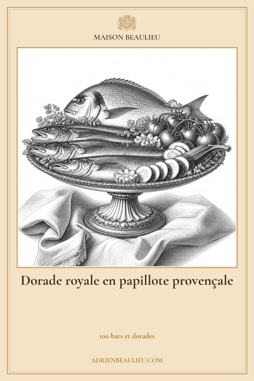 Illustration culinaire : dorade royale en papillote provençale.