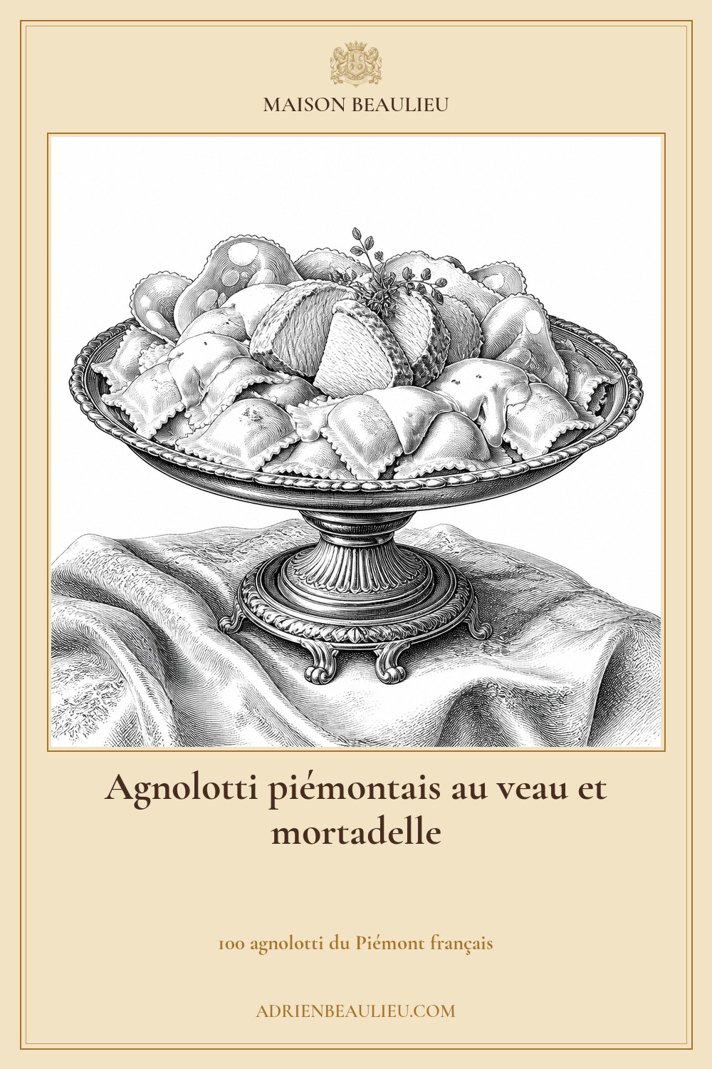 Illustration culinaire : agnolotti piémontais au veau et mortadelle.
