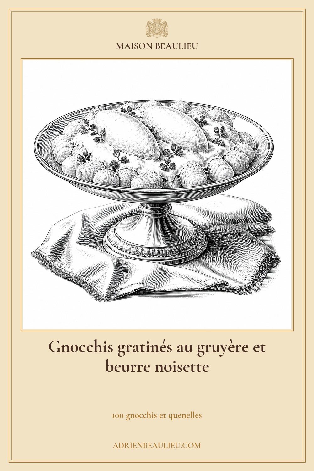 Illustration culinaire : gnocchis gratinés au gruyère et beurre noisette.