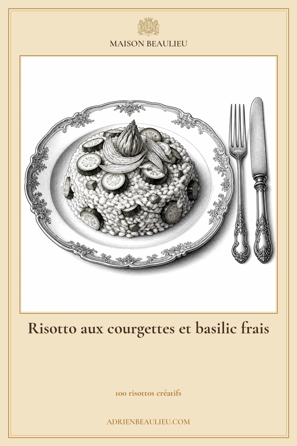 Illustration culinaire : risotto aux courgettes et basilic frais.