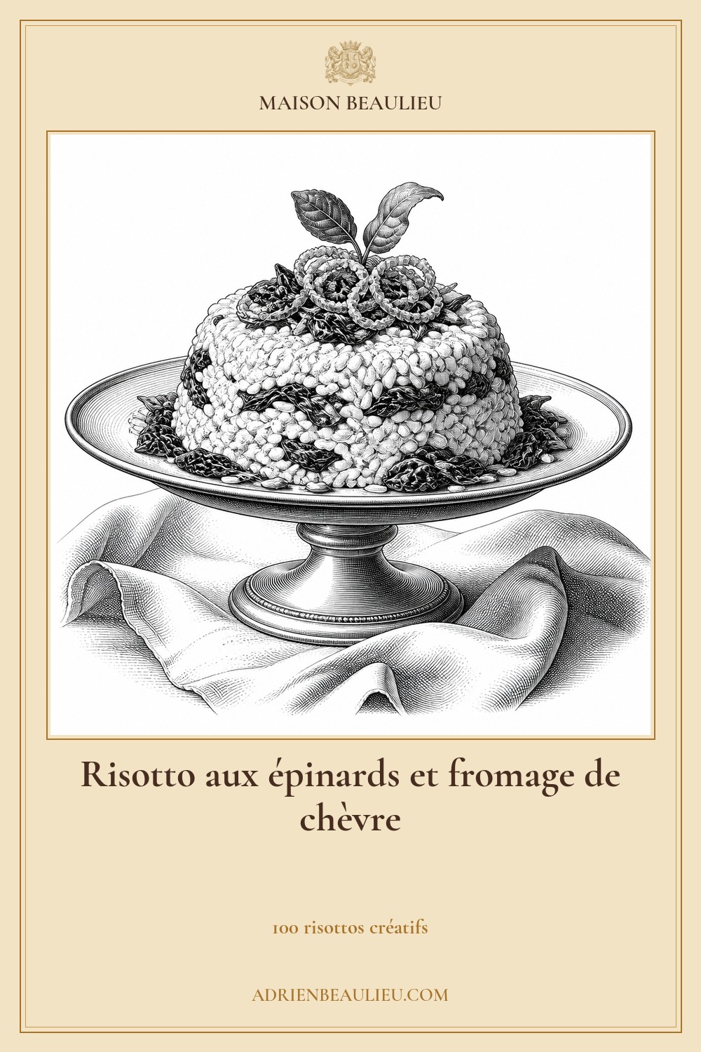 Illustration culinaire : risotto aux épinards et fromage de chèvre.