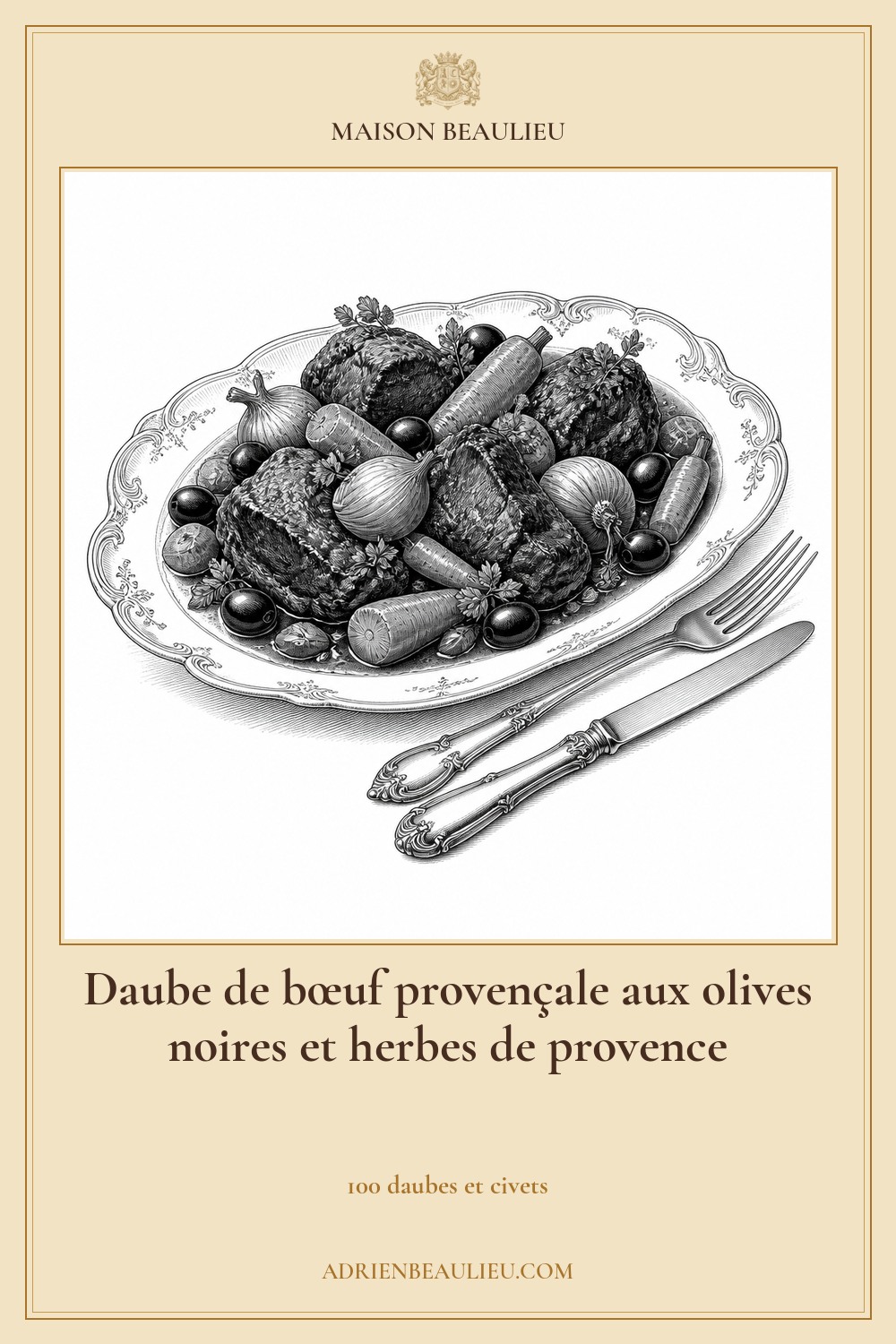 Illustration culinaire : daube de bœuf provençale aux olives noires et herbes de provence.