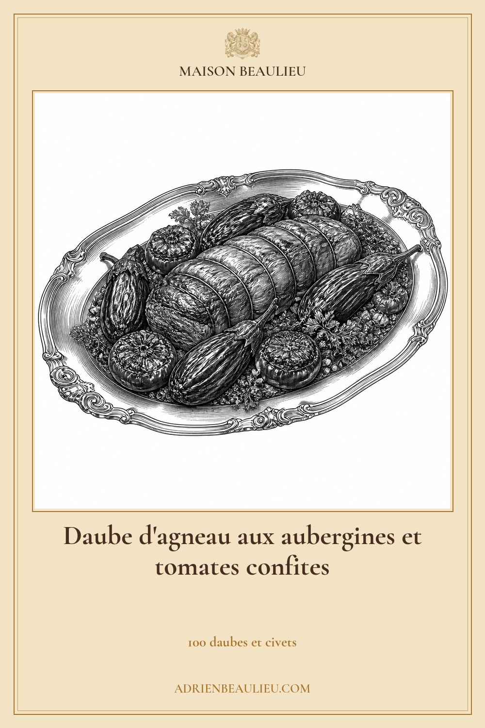 Illustration culinaire : daube d'agneau aux aubergines et tomates confites.