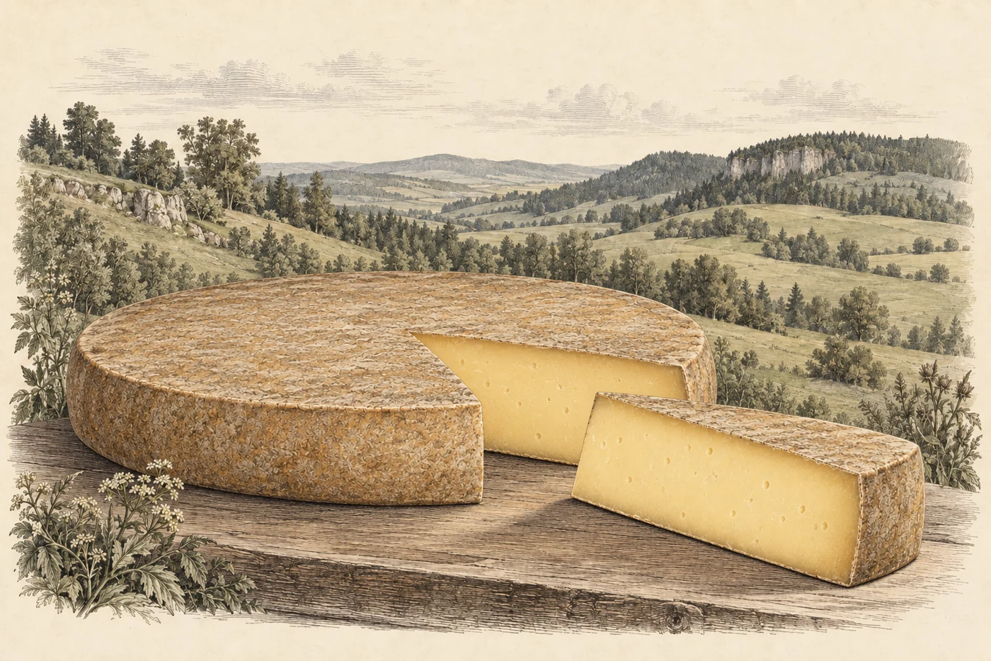 Illustration gravée de Comté, évocatrice et non documentaire