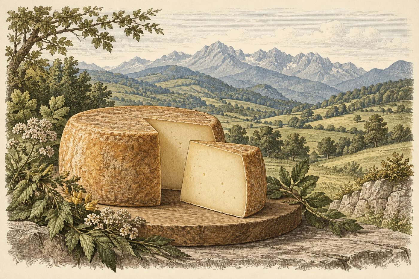 Illustration gravée de Ossau-Iraty, évocatrice et non documentaire