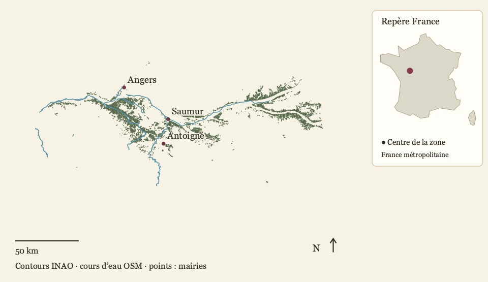 Délimitation parcellaire Rosé de Loire et repère en France