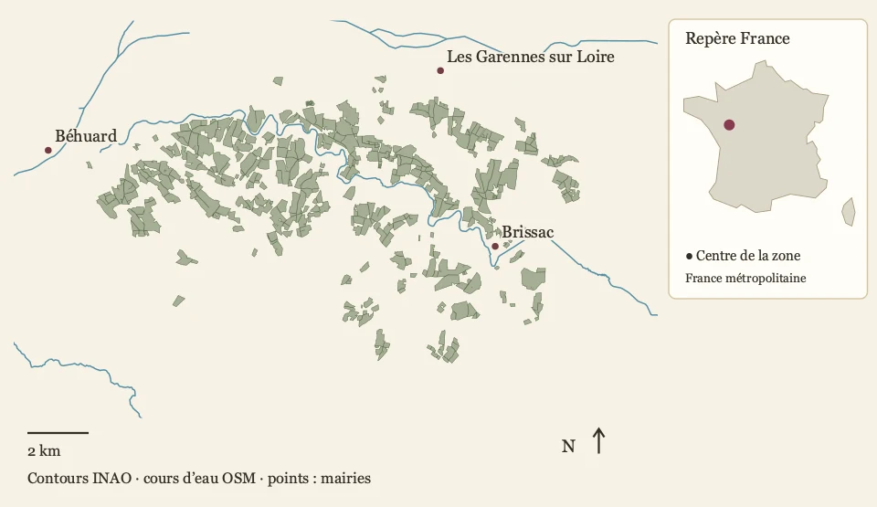Délimitation parcellaire Anjou Brissac et repère en France