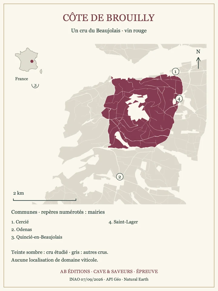 Délimitations de Côte de Brouilly et repères communaux