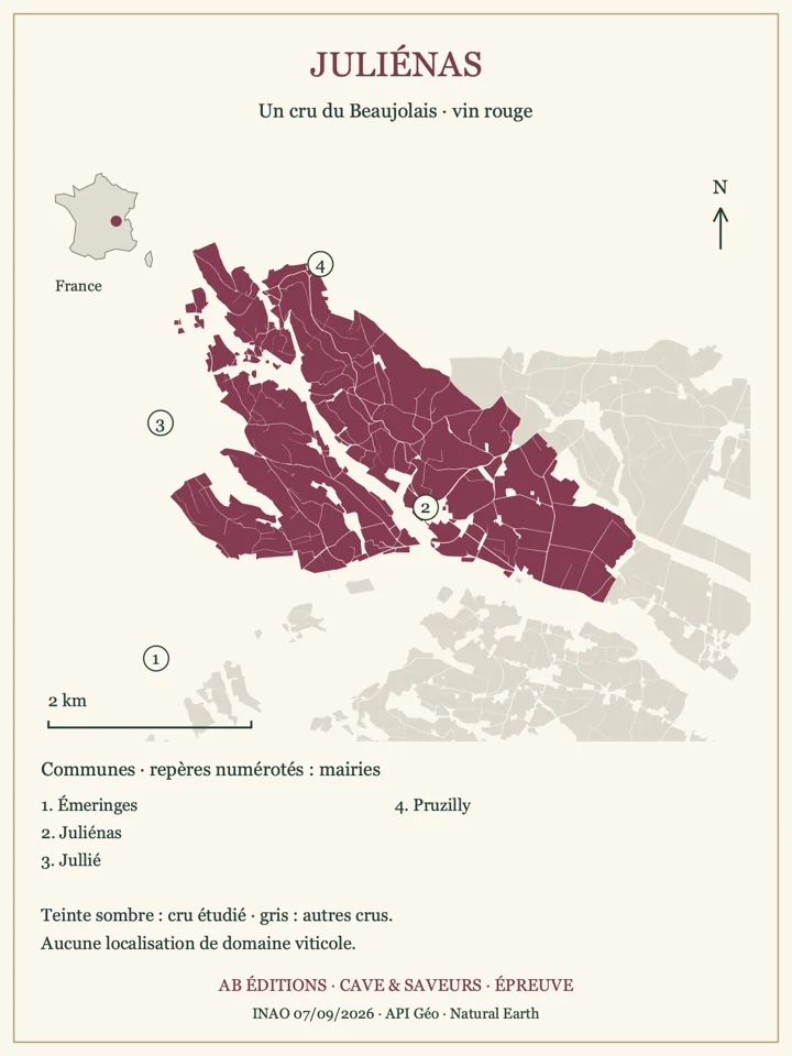 Délimitations de Juliénas et repères communaux