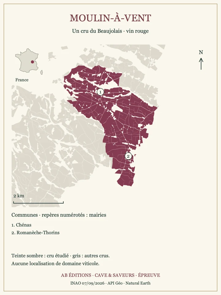 Délimitations de Moulin-à-Vent et repères communaux
