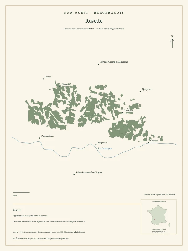 Délimitation parcellaire de Rosette, avec repères géographiques
