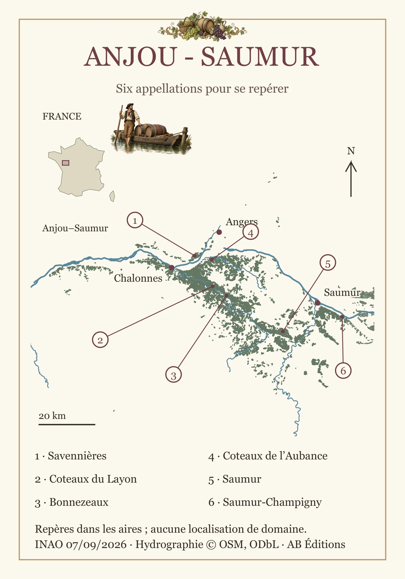 Recto de la carte : Anjou–Saumur, dix-huit détails