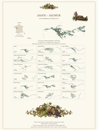 Poster cartographique : Anjou–Saumur, dix-huit détails