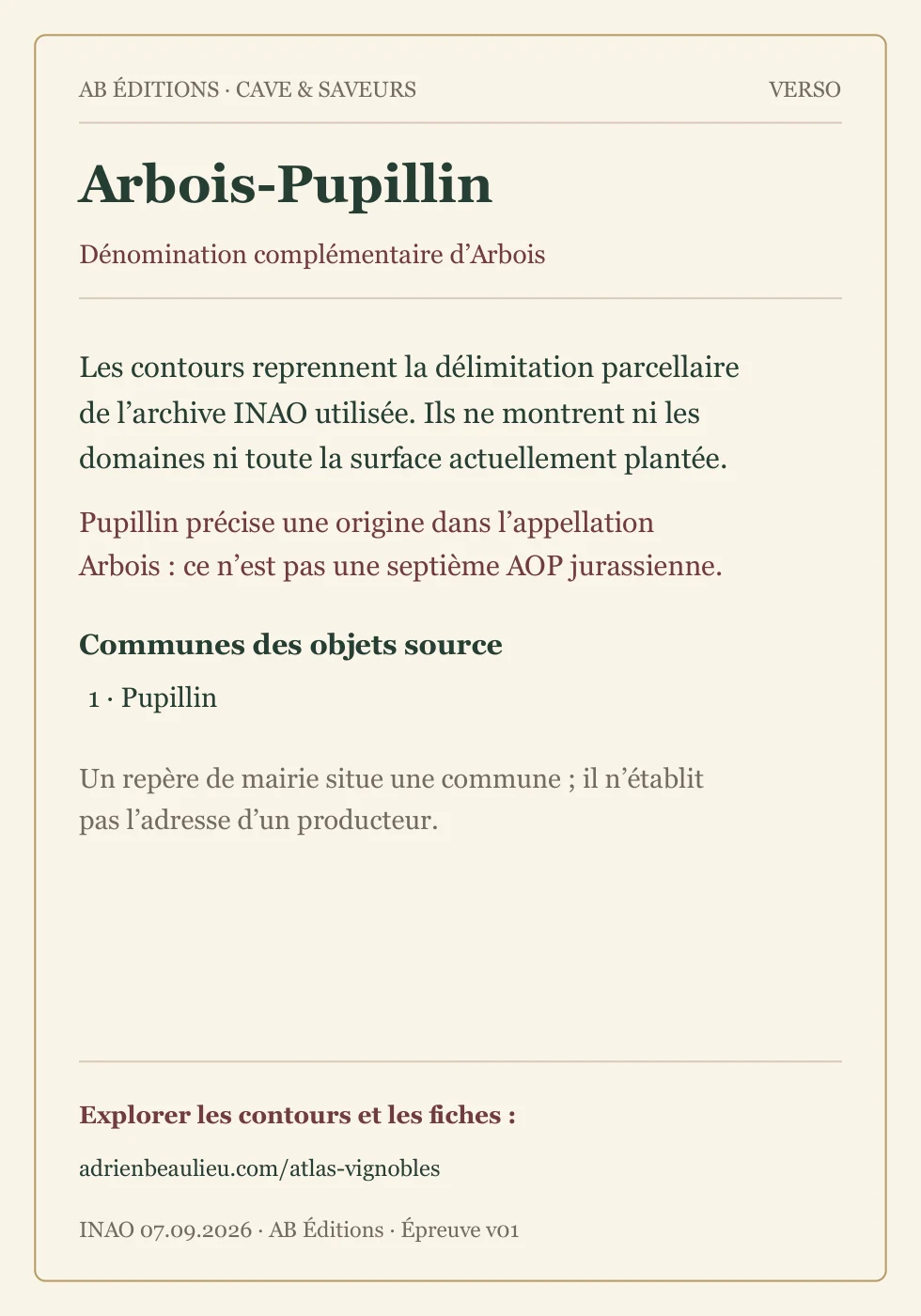 Verso de la carte : Arbois-Pupillin