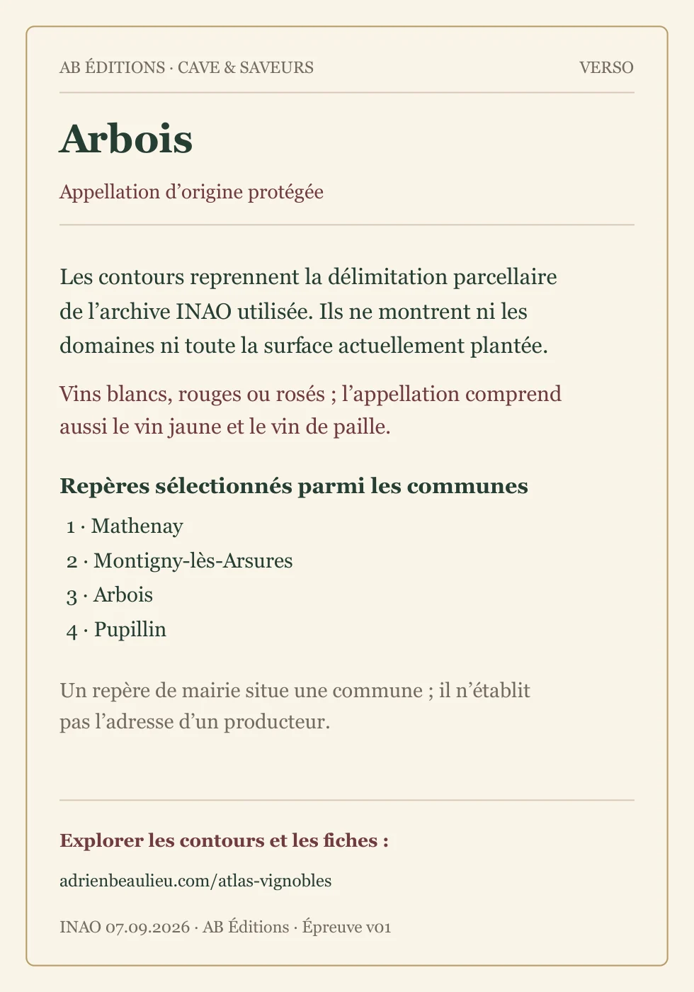 Verso de la carte : Arbois