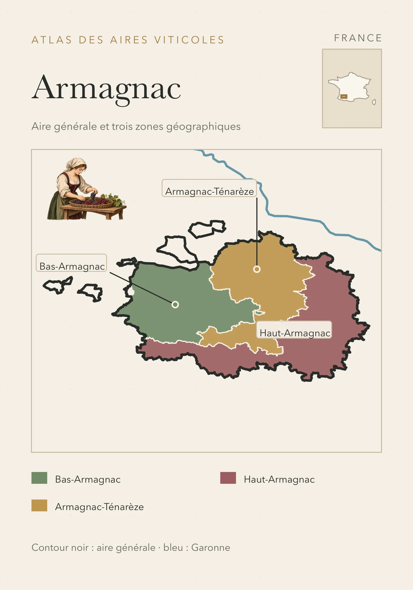 Recto de la carte : Armagnac — trois zones géographiques