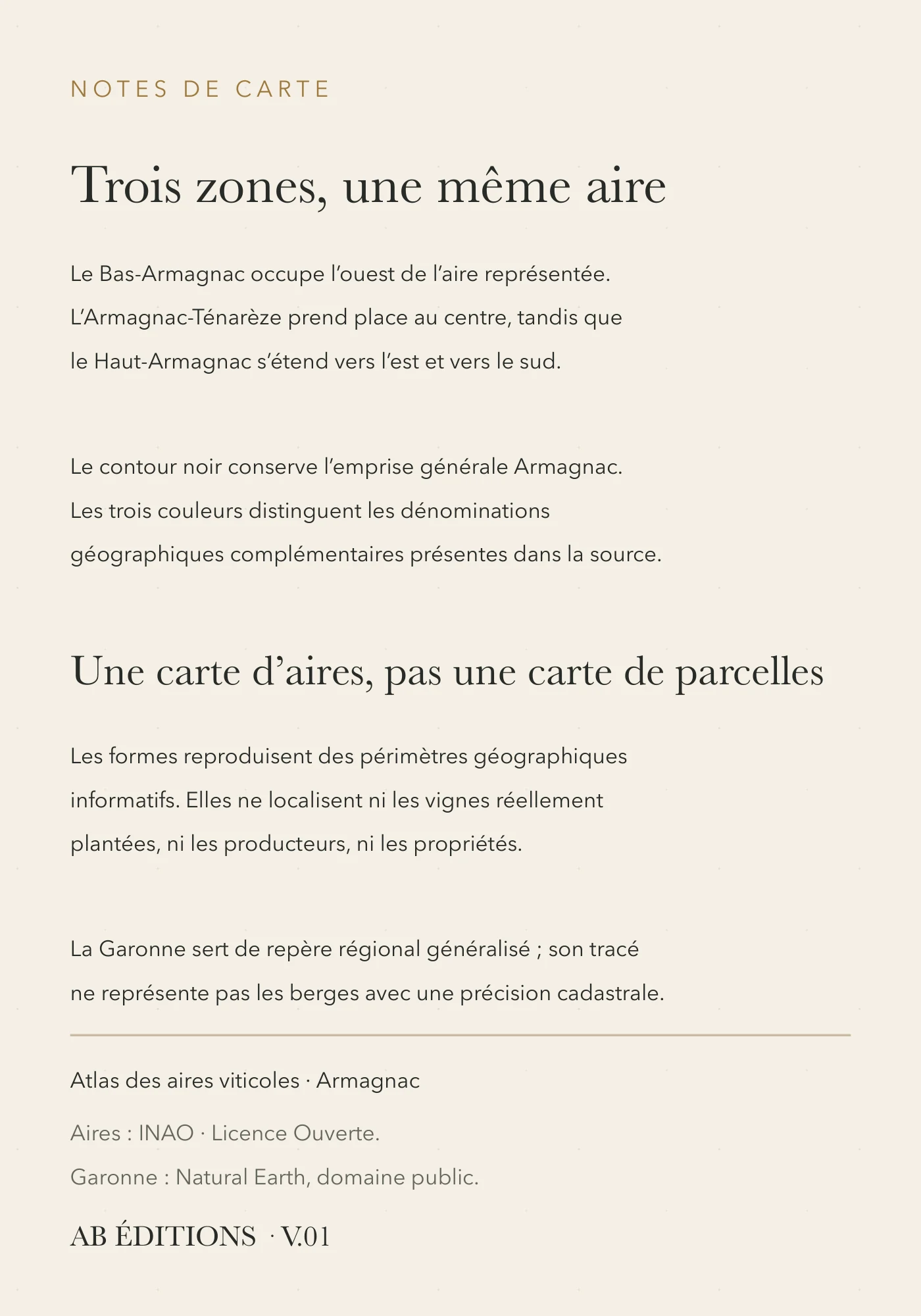 Verso de la carte : Armagnac — trois zones géographiques
