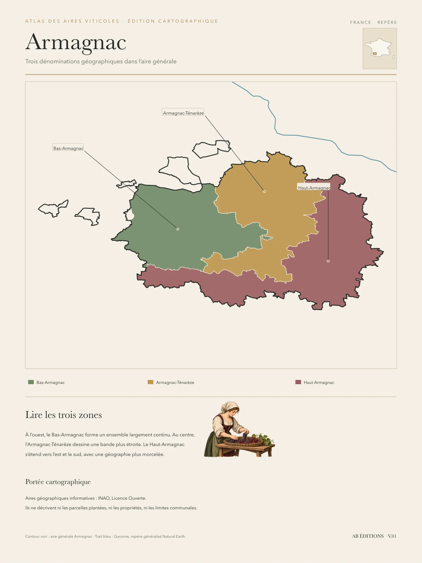 Poster cartographique : Armagnac — trois zones géographiques