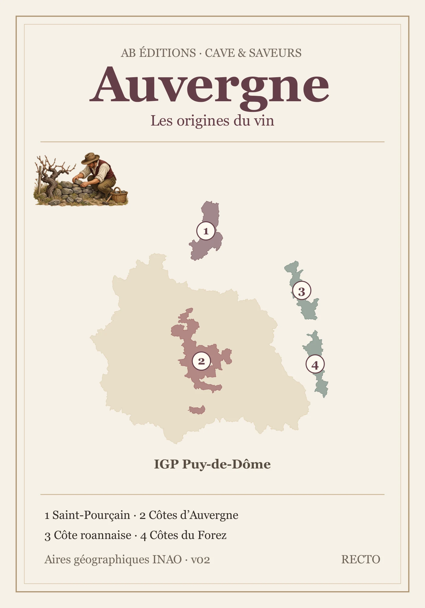 Recto de la carte : Auvergne et vignobles voisins