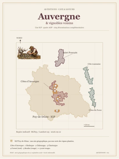 Poster cartographique : Auvergne et vignobles voisins