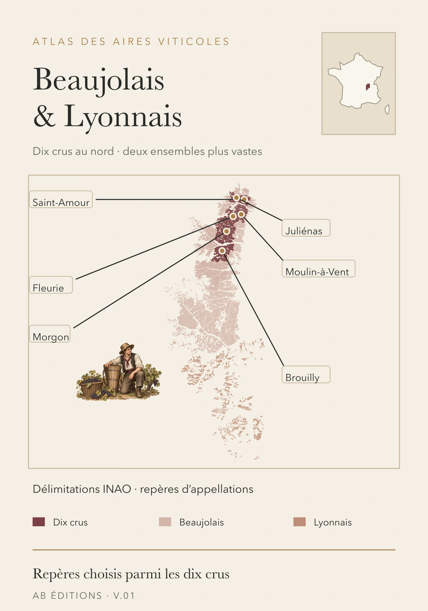Recto de la carte : Beaujolais et Lyonnais — vue d’ensemble