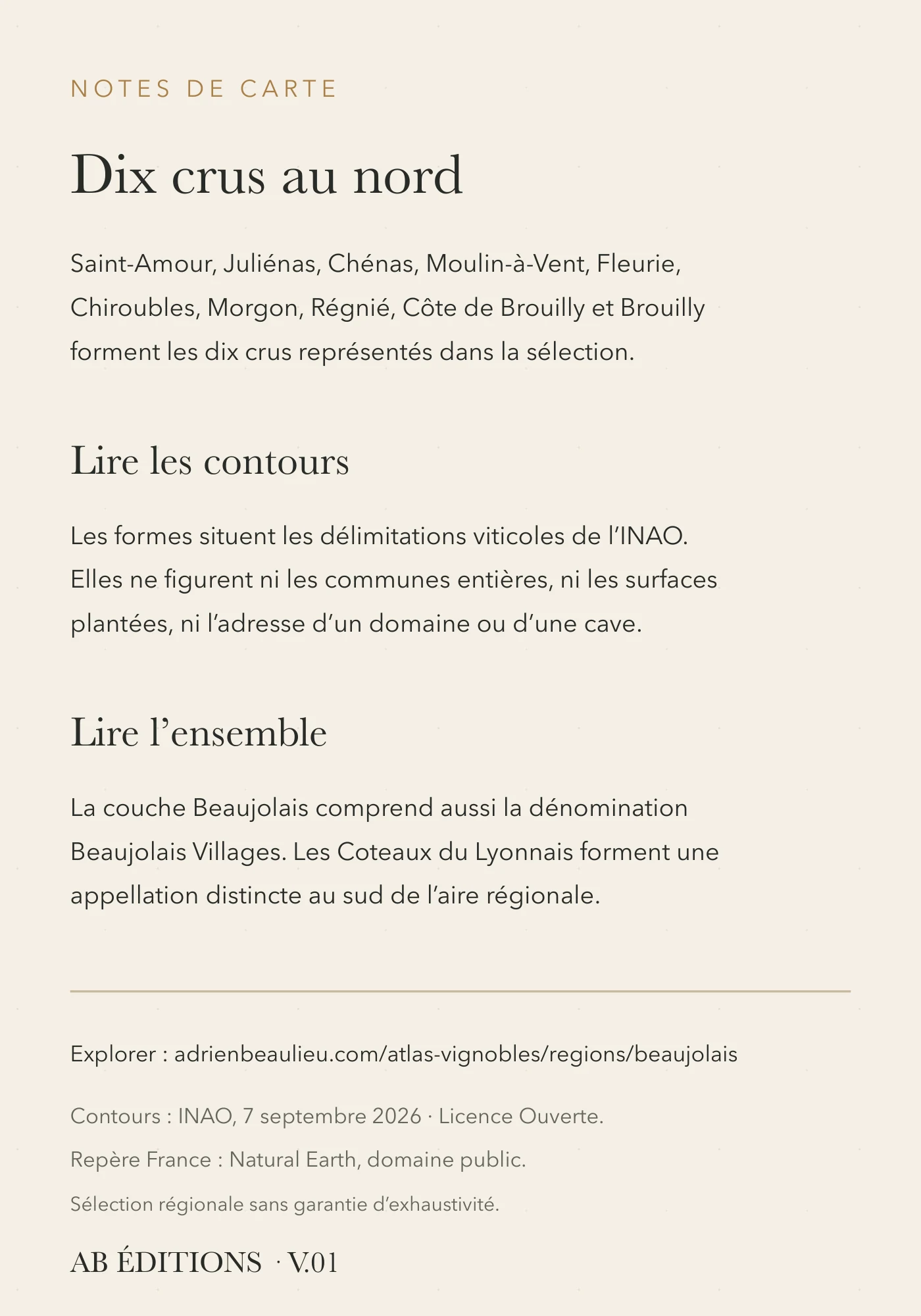 Verso de la carte : Beaujolais et Lyonnais — vue d’ensemble