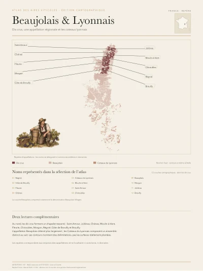 Poster cartographique : Beaujolais et Lyonnais — vue d’ensemble