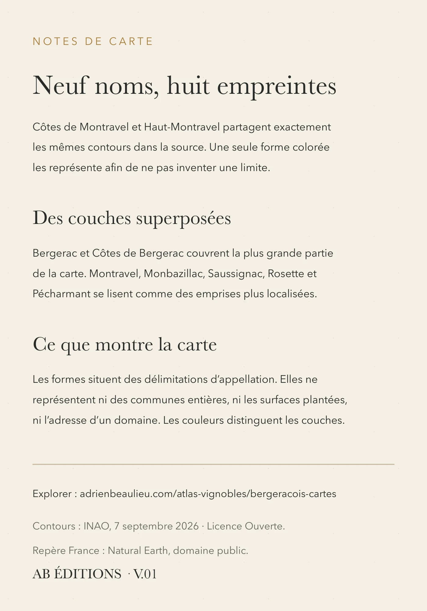Verso de la carte : Bergeracois — neuf appellations