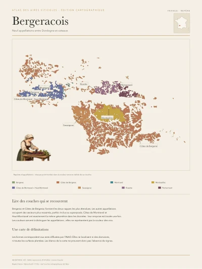 Poster cartographique : Bergeracois — neuf appellations