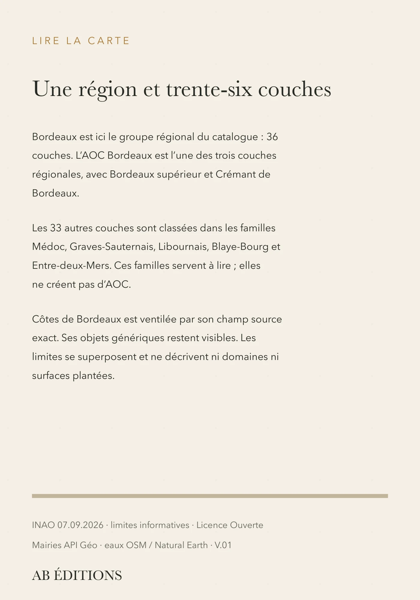 Carte Bordeaux — vue d’ensemble du vignoble, verso