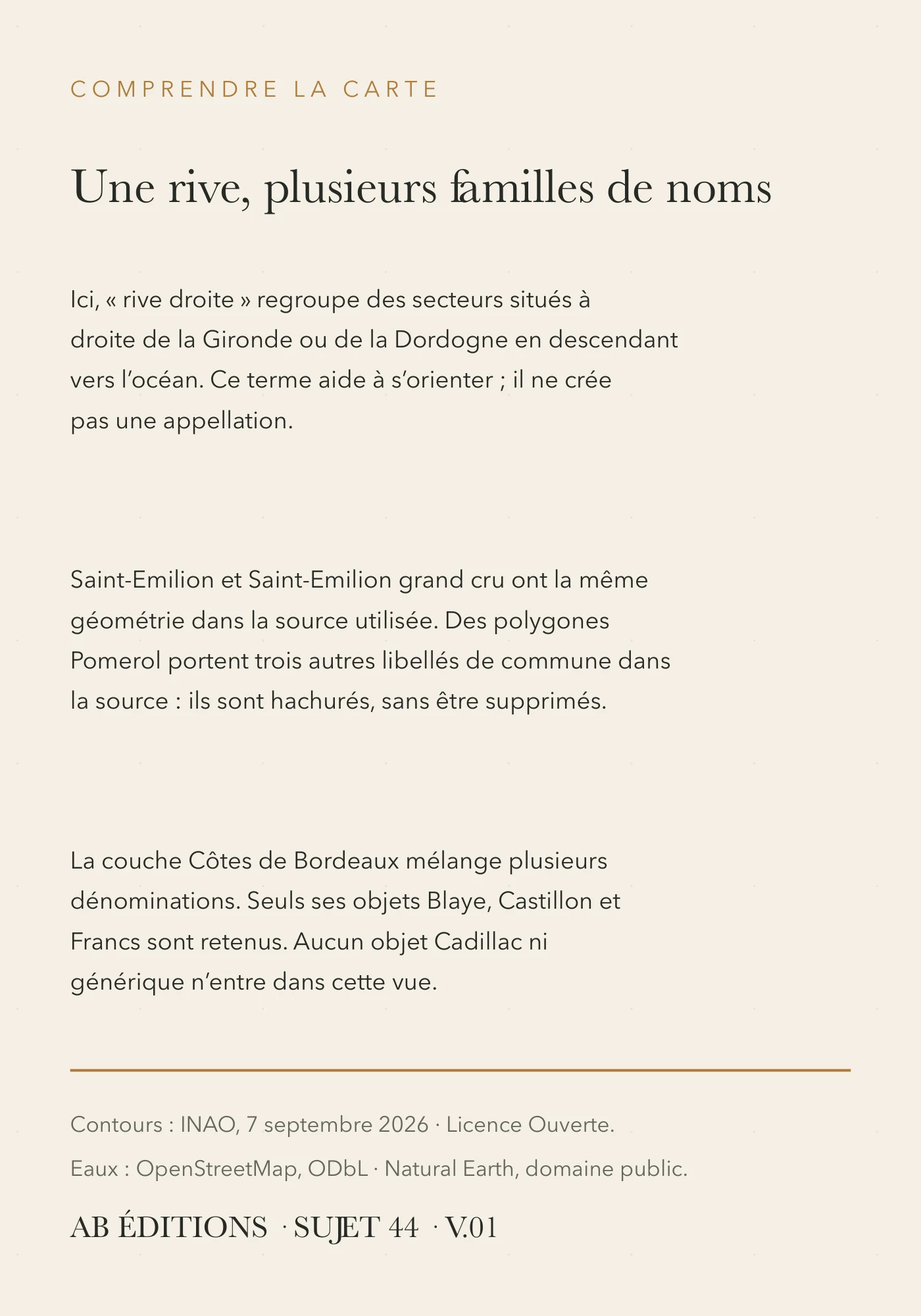 Verso de la carte : Bordelais rive droite — quatorze entrées