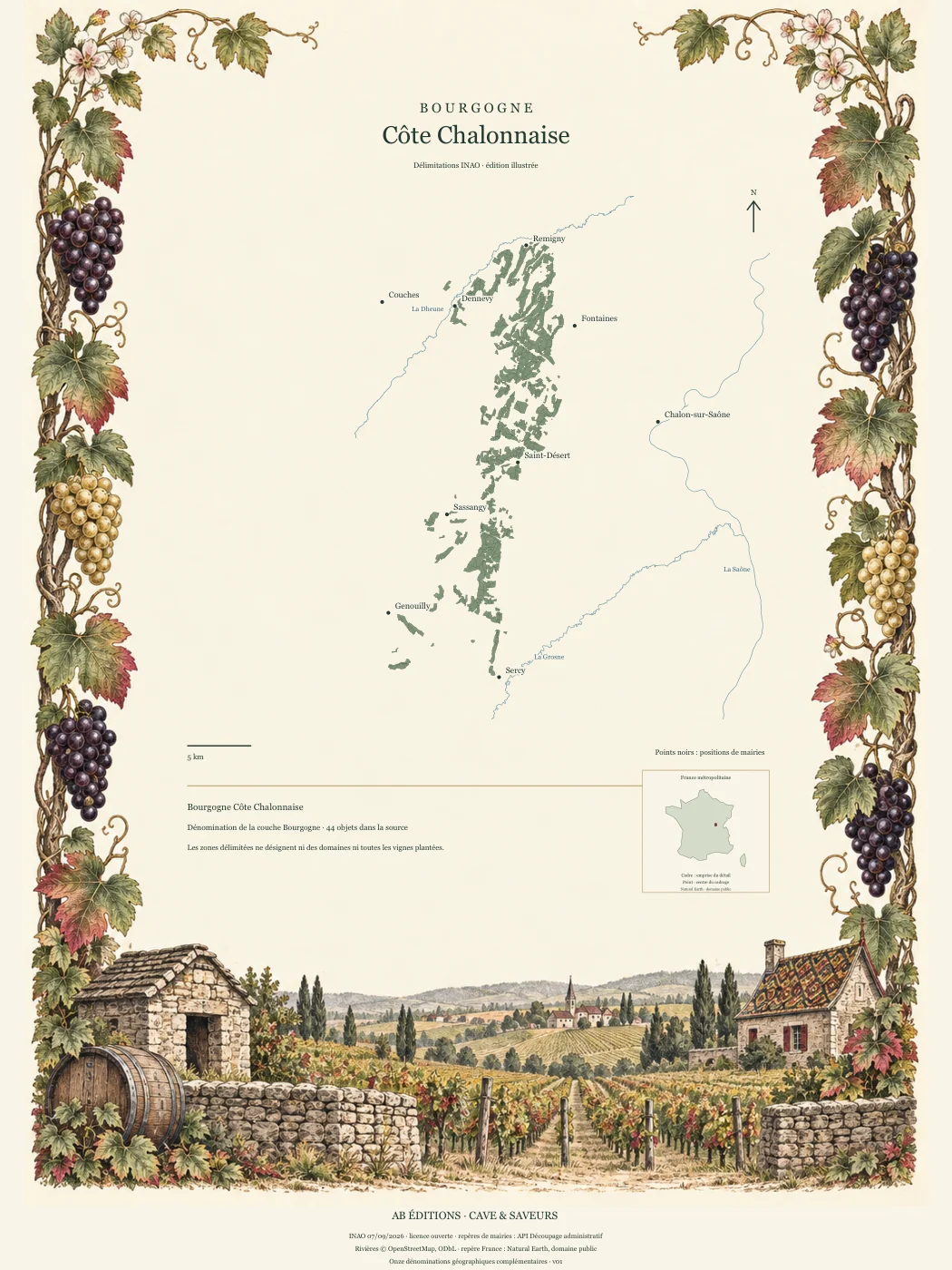 Poster cartographique : Bourgogne Côte Chalonnaise