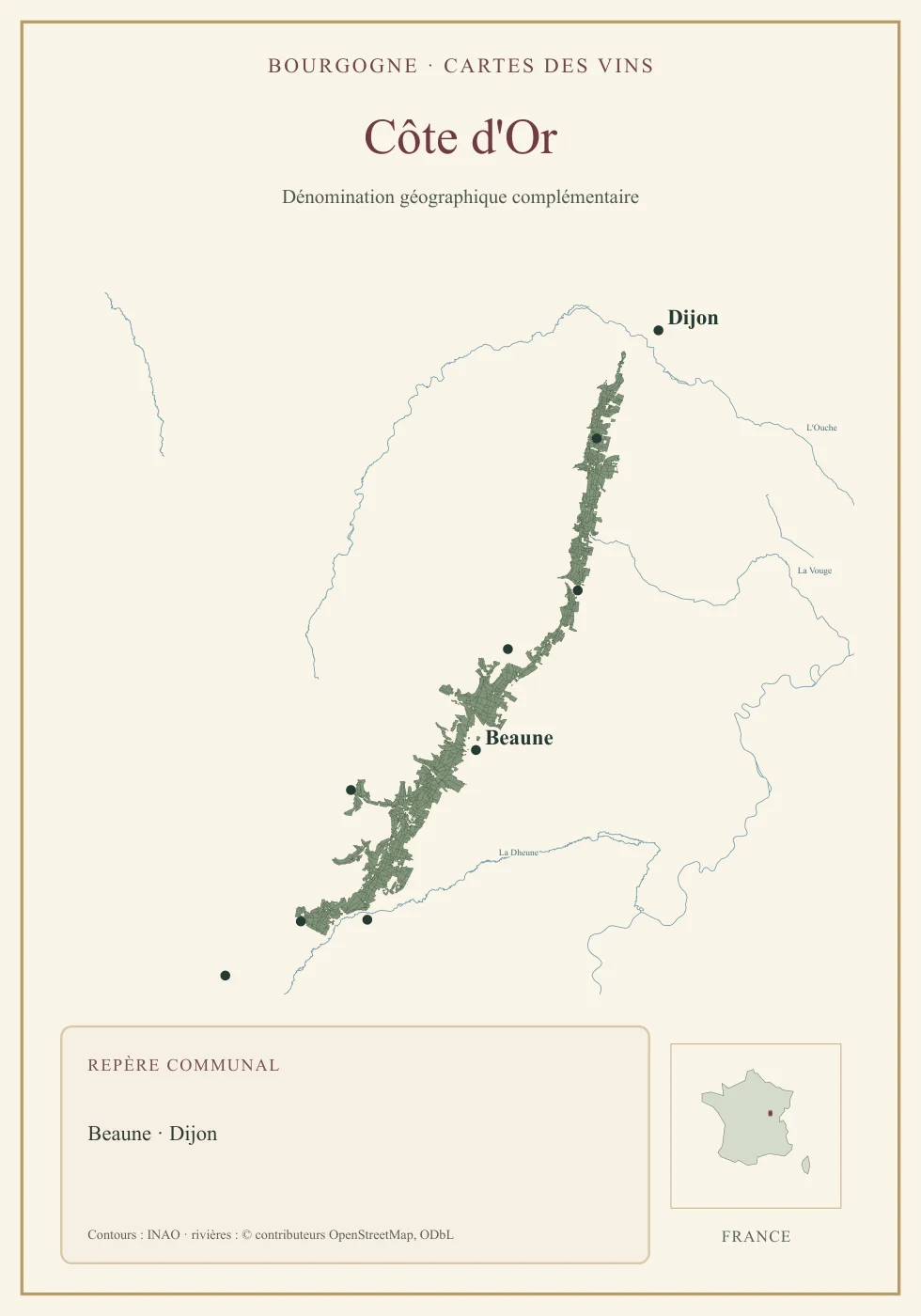 Recto de la carte : Bourgogne Côte d'Or
