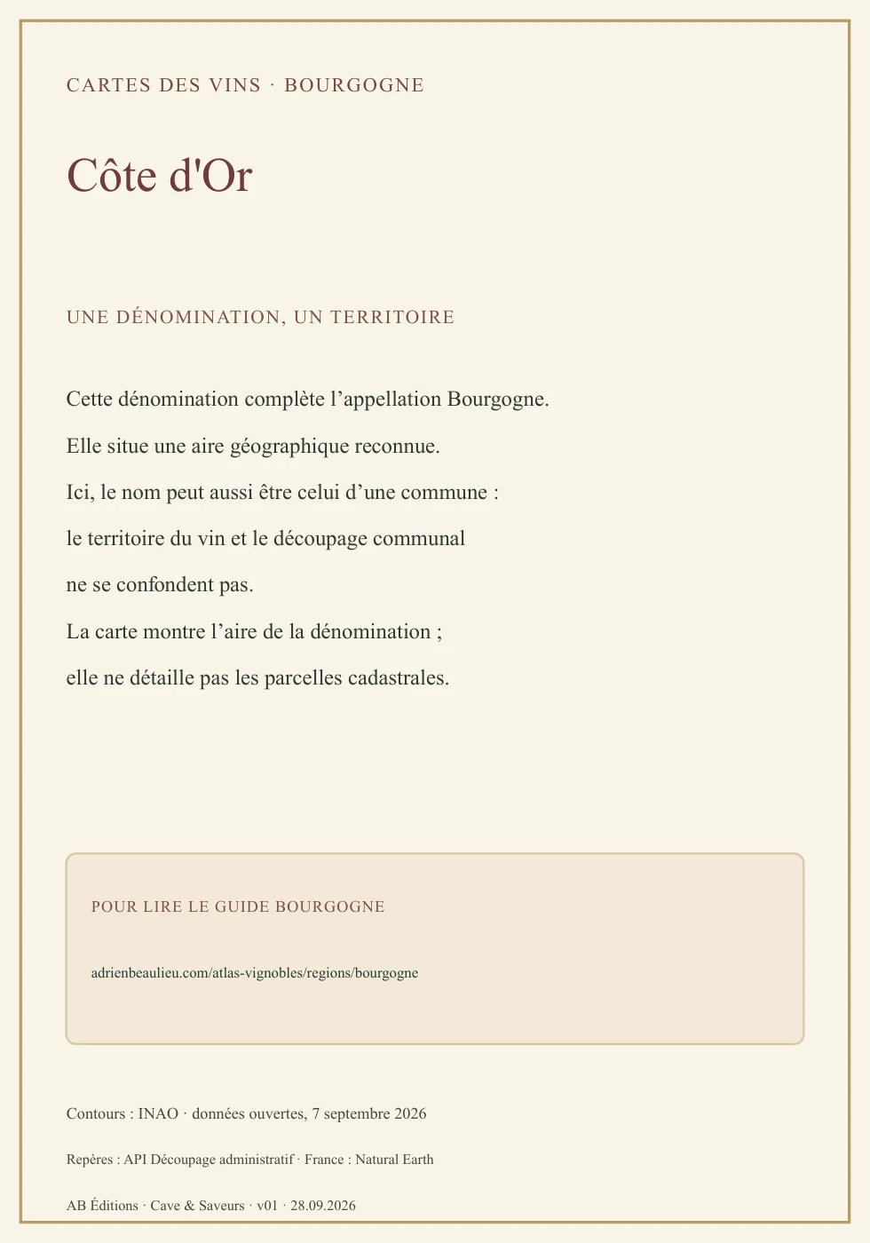 Verso de la carte : Bourgogne Côte d'Or