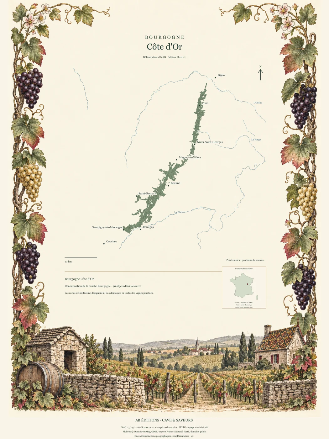 Poster cartographique : Bourgogne Côte d'Or