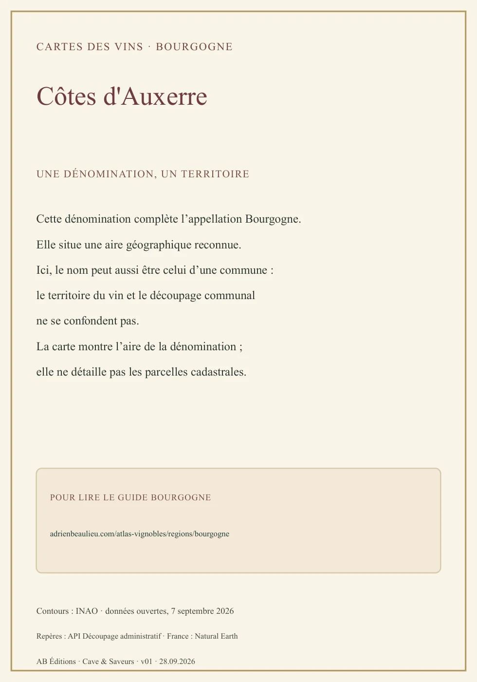 Verso de la carte : Bourgogne Côtes d'Auxerre