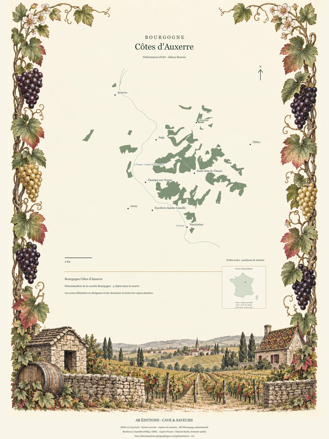 Poster cartographique : Bourgogne Côtes d'Auxerre