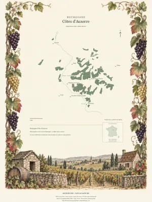 Poster cartographique : Bourgogne Côtes d'Auxerre