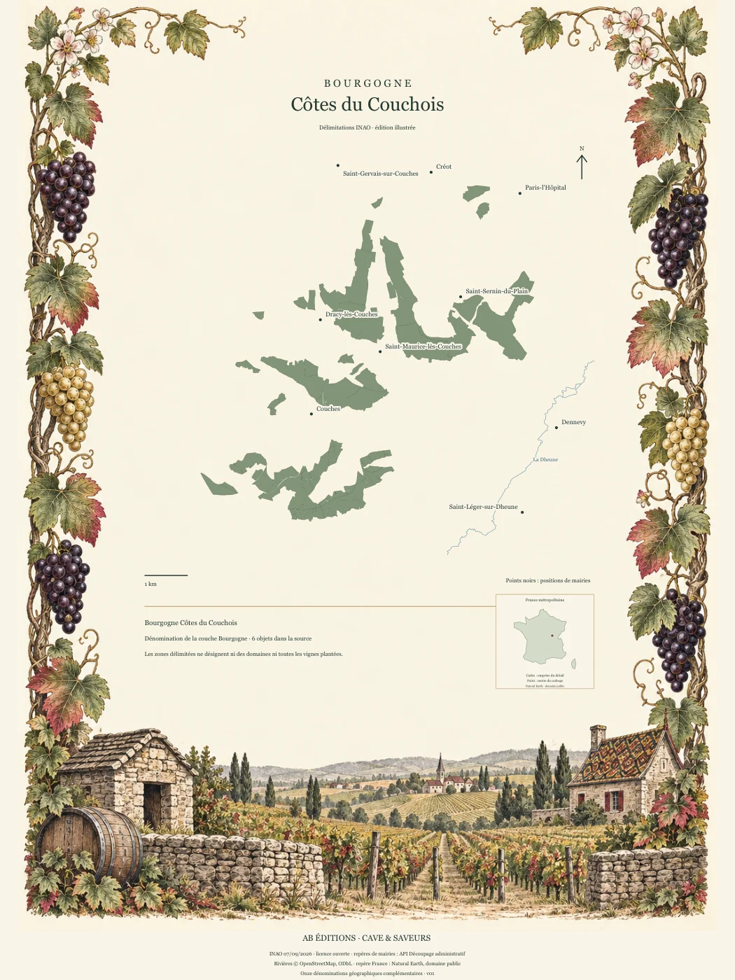 Poster cartographique : Bourgogne Côtes du Couchois