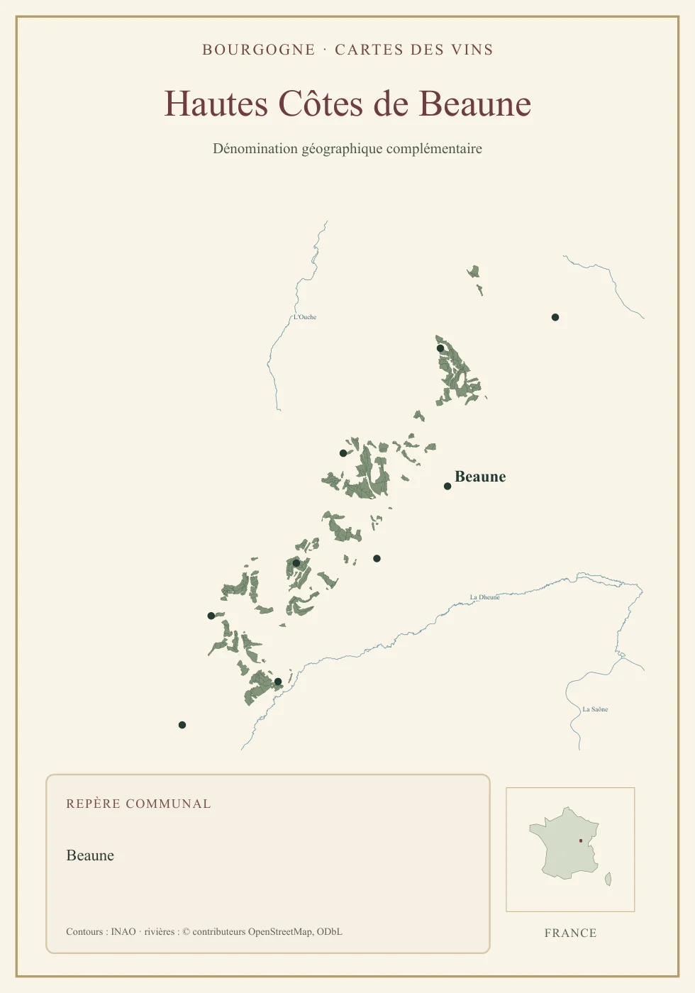 Recto de la carte : Bourgogne Hautes Côtes de Beaune